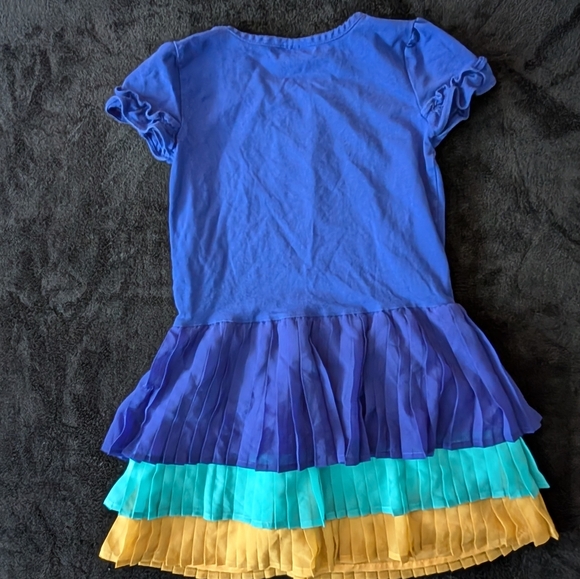 Hanna Andersson Pleated Tiered Blue Cotton Blend Dress With Ruffle Short Sleeves - Picture 6 of 9